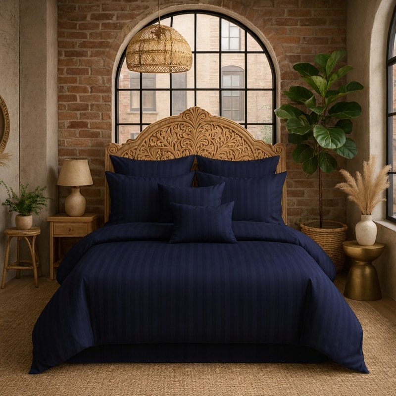 POŚCIEL 200x220 HOTELOWA 100% GRUBA BAWEŁNA SATYNOWA ADAMASZEK GRANATOWY