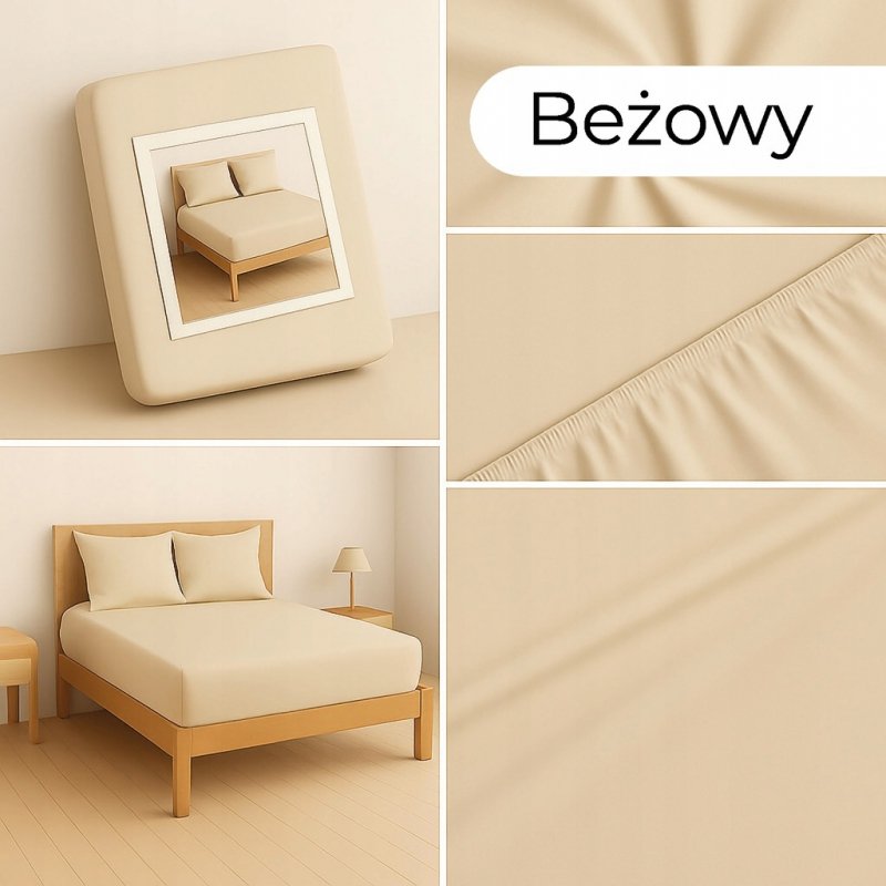 PRZEŚCIERADŁO Z GUMKĄ 200x220 BEŻOWY MATERAC ZAKŁADKA DO 25 CM