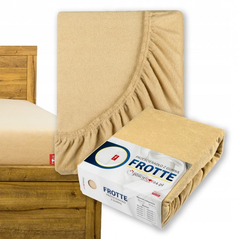 Prześcieradło Frotte z Gumką 160x200 Gruba Bawełna 200g Bok 30 cm beżowy