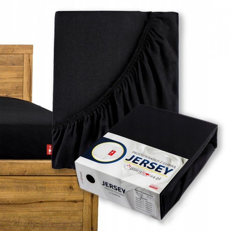 Prześcieradło Jersey z Gumką 140x200 Gruba Bawełna Czesana Bok 30 cm czarny