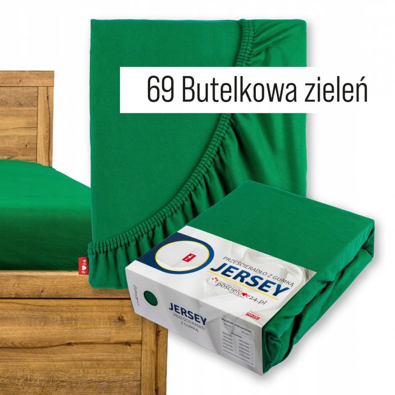 Prześcieradło Jersey z Gumką 200x200 Bawełna Bok 30 cm butelkowa zieleń