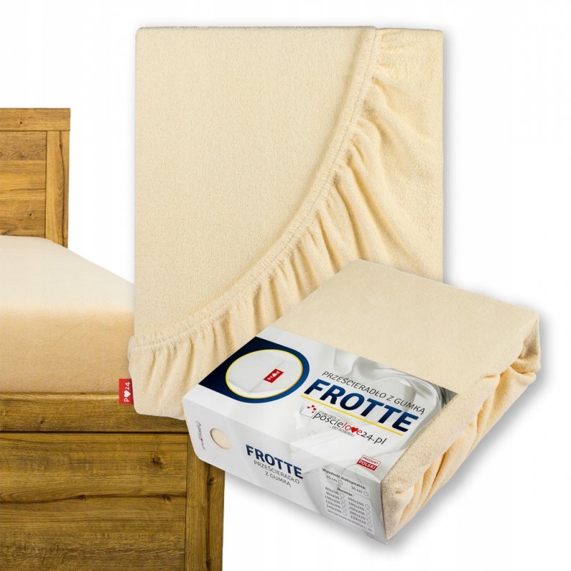 Prześcieradło Frotte z Gumką 200X200 Gruba Bawełna Bok 30 cm kość słoniowa