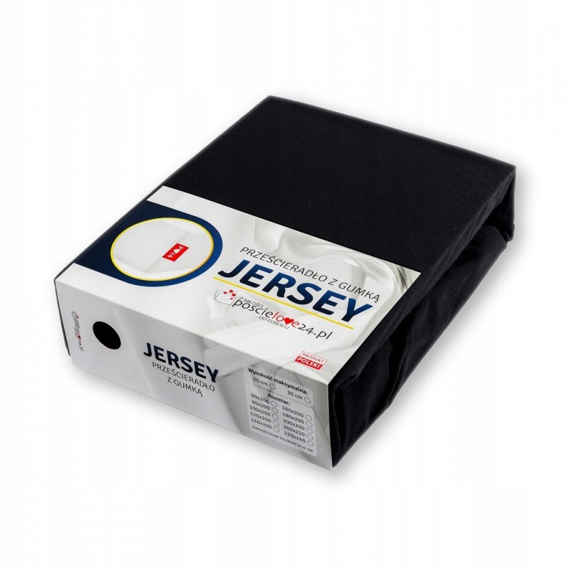 Prześcieradło Jersey z Gumką 160x200 Gruba Bawełna Czesana Bok 30 cm czarny