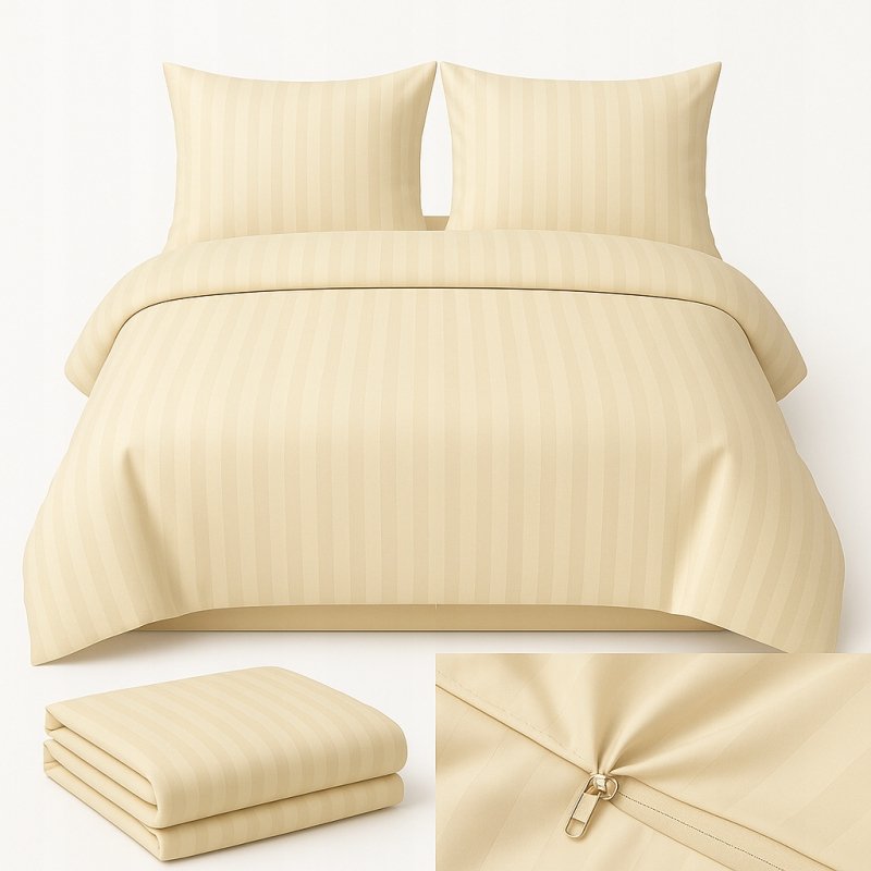 POŚCIEL 200x220 HOTELOWA 100% GRUBA BAWEŁNA SATYNOWA ADAMASZEK ECRU