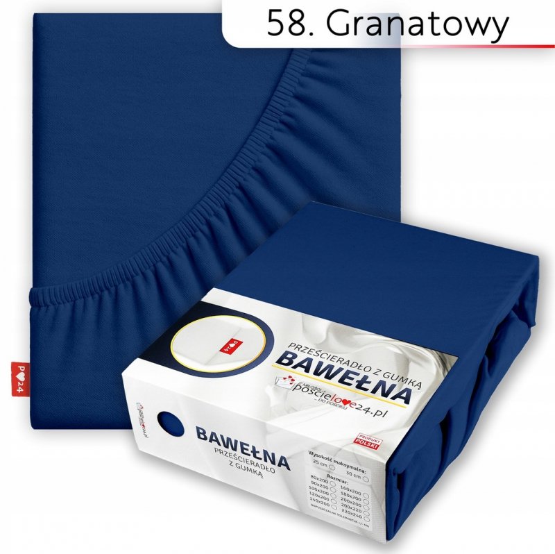 Prześcieradło 140x200 z Gumką GRUBA Bawełna Premium Bok 30 cm Granatowy
