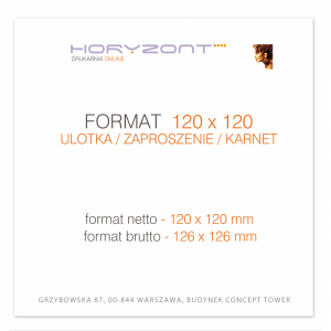 ulotka 120 x 120 mm, druk pełnokolorowy obustronny 4+4, na papierze offsetowym 120 g, 125 sztuk