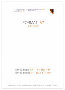 Szablon formatu A7 - netto / brutto. 74 x 105 mm. Plik pdf do pobrania.