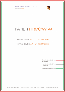 papier firmowy A4 / druk pełnokolorowy jednostronny 4+0, na papierze offset / preprint 90 g - 1500 sztuk
