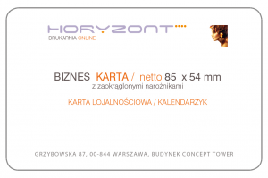 wizytówki zaokrąglone narożniki 85 x 54 mm lub 90 x 50 mm, druk obustronny, kreda 450 g - 500 sztuk