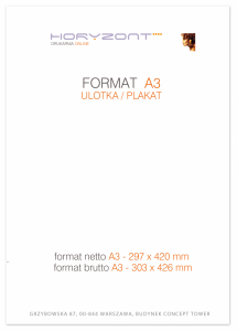 ulotka A3, druk pełnokolorowy obustronny 4+4, na papierze offsetowym 170 g, 125 sztuk 