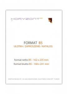 katalog klejony PUR B5, okładka - kreda 250 g + środki 130g, 76+4 str . okładka foliowana 1+0, 500 sztuk