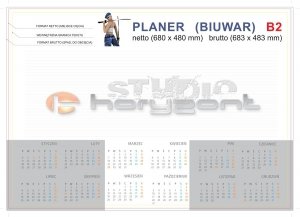 Podkład na biurko - biuwa B2 - 680 x 480 mm, offset 80g + karton na spód, 4+0, 26 kart, klejenie dolnej krawędzi - 30 sztuk