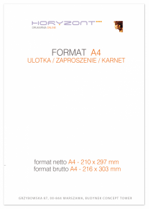 ulotka A4, druk pełnokolorowy obustronny 4+4, na papierze offsetowym 90 g, 2500 sztuk