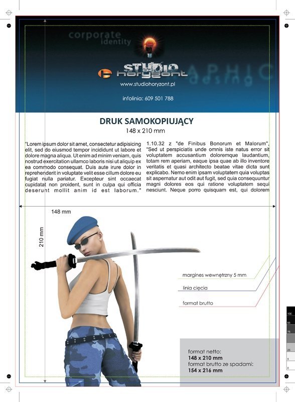 Druk samokopiujacy A5, Druk jednostronny kolorowy 4+0, klejenie lewej krawędzi, stron w bloczku 25, oryginał + kopia, - 100 kpt.