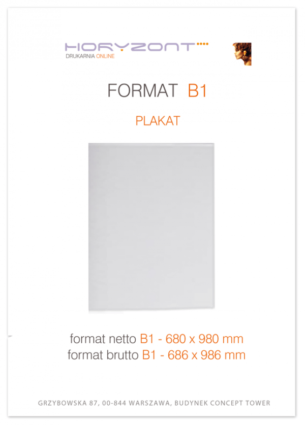 plakat B1, druk pełnokolorowy jednostronny 4+0, na papierze kredowym 350 g mat, 100 sztuk
