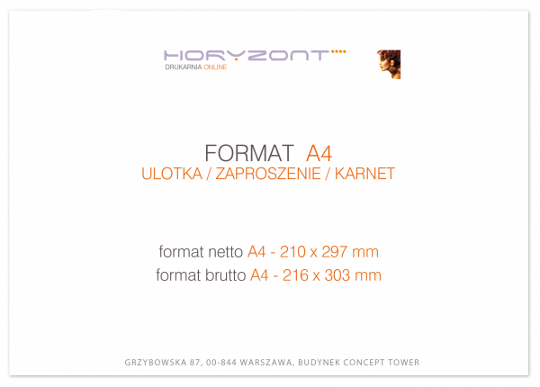 papier firmowy A4 składany do DL-C, druk pełnokolorowy obustronny 4+4, na papierze offset / preprint 90g, 75 sztuk