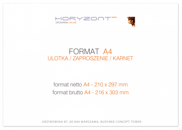 ulotka A4, 219 x 297 mm, wysyłka następny dzień, druk pełnokolrowy obustronny 4+4, na papierze kredowym, 130 g, 400 sztuk 