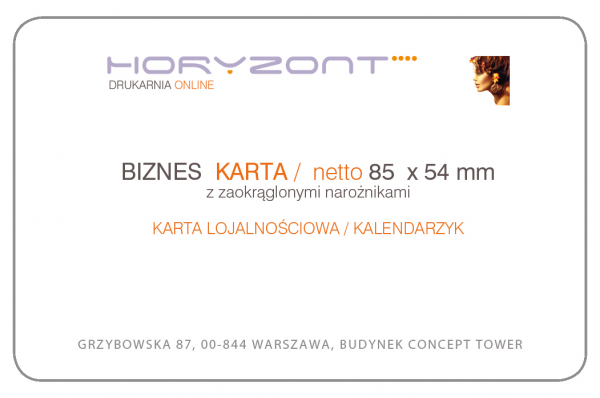 wizytówki zaokrąglone narożniki 85 x 54 mm lub 90 x 50 mm, druk obustronny, kreda 450 g - 200 sztuk