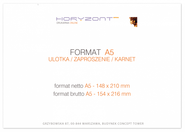 ulotka A5, druk pełnokolorowy obustronny 4+4, na papierze kredowym, 170 g, 125 sztuk