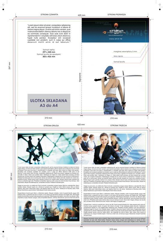 ulotka A3 składana do A4, druk pełnokolorowy obustronny 4+4, na papierze kredowym, 130 g, 400 sztuk 