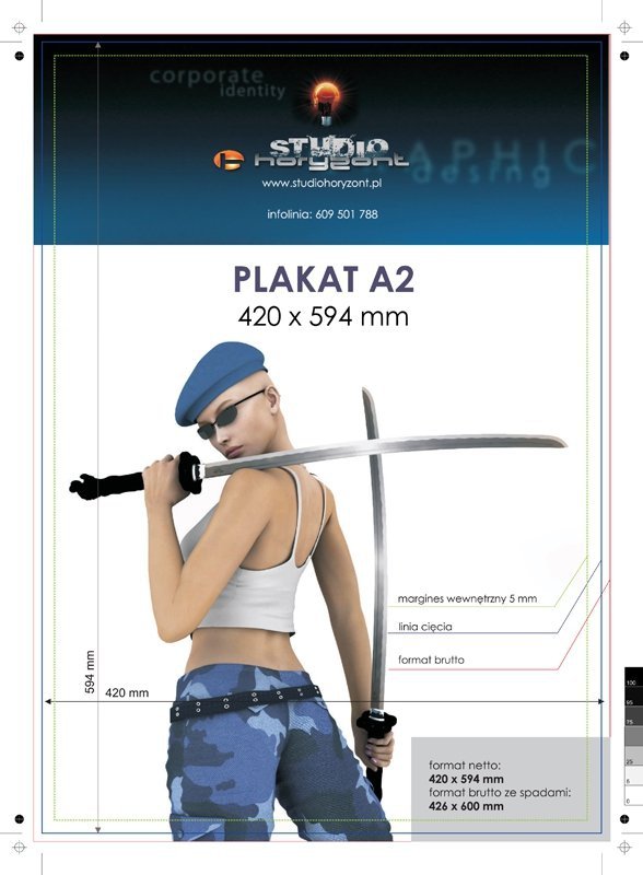plakat A2, druk pełnokolorowy jednostronny 4+0, na papierze kredowym 250 g - 60 sztuk