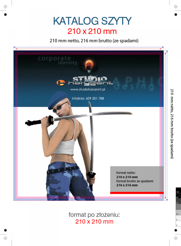 katalog 210 x 210 mm, druk pełnokolorowy obustronny 4+4, na papierze kredowym, kreda 170 g, 52 str., 10 sztuk