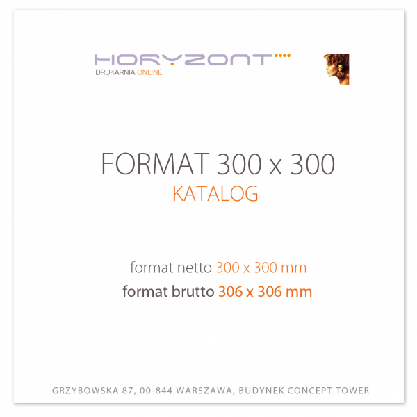 katalog klejony PUR 300x300 mm, okładka - kreda 250 g + środki 130 g, 72+4 str . okładka foliowana 1+0, 150 sztuk