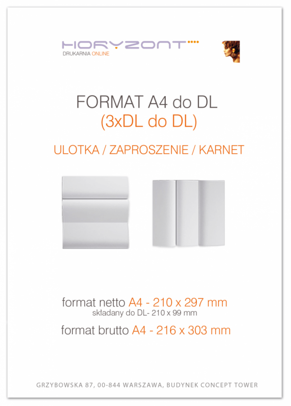 ulotka A4 składana do DL-Z/C, druk pełnokolorowy obustronny 4+4, na papierze kredowym, 170 g, 125 sztuk 
