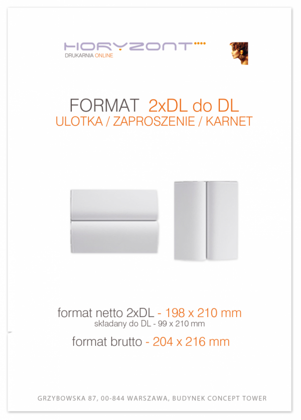 ulotka 2xDL składana do DL, druk pełnokolorowy obustronny 4+4, na papierze kredowym, 130 g, 150 sztuk 