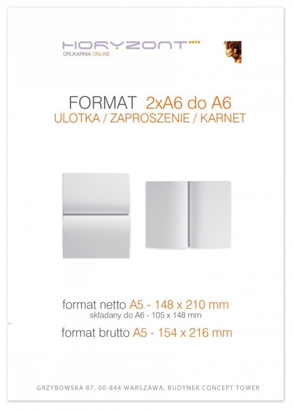 ulotka A5 składana do A6, druk pełnokolorowy obustronny 4+4, na papierze kredowym, 250 g, 5000 sztuk