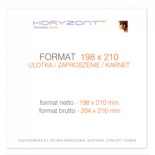 ulotka 198 x 210 mm, druk pełnokolorowy obustronny 4+4, na papierze kredowym, 130 g, 1500 sztuk  