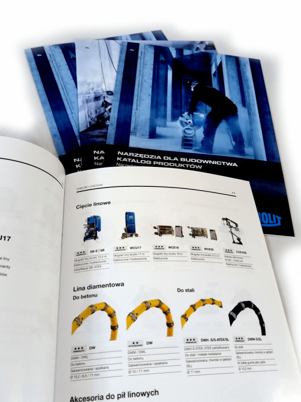 katalog A5, druk pełnokolorowy obustronny 4+4, na papierze kredowym, kreda 130 g, 36 str., 100 sztuk