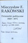 Mieczysław F. Rakowski • Dzienniki polityczne 1969-1971 | dedykacja autorska