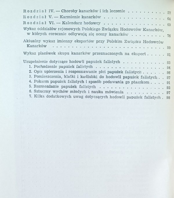 Kazimierz Jankowski  Nasz polski kanarek - spis treści