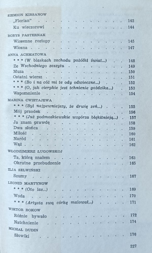przekład Anatol Stern • Piliśmy pieśni [Lermontow Pasternak Achmatowa Cwietajewa] spis treści