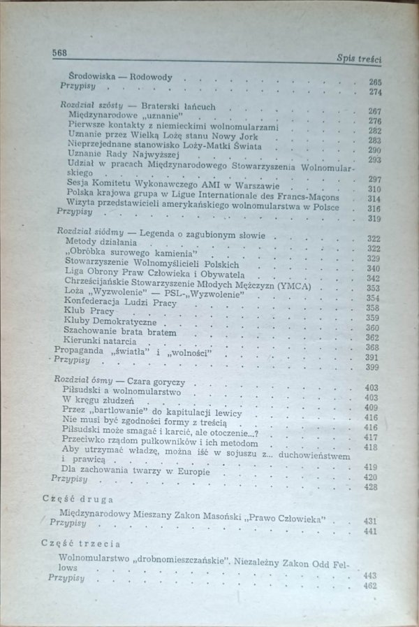 Leon Chajn • Polskie wolnomularstwo 1920-1938 - spis treści