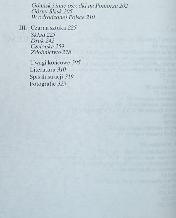 Janusz Sowiński  Polskie drukarstwo, spis treści