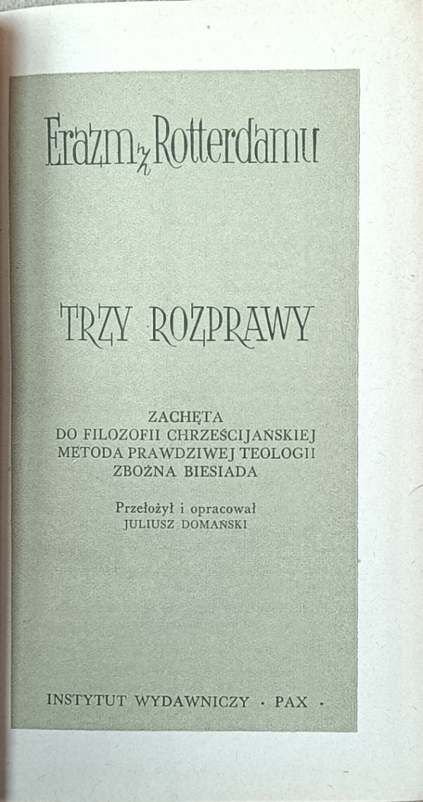 Erazm z Rotterdamu  Trzy rozprawy - strona tytułowa