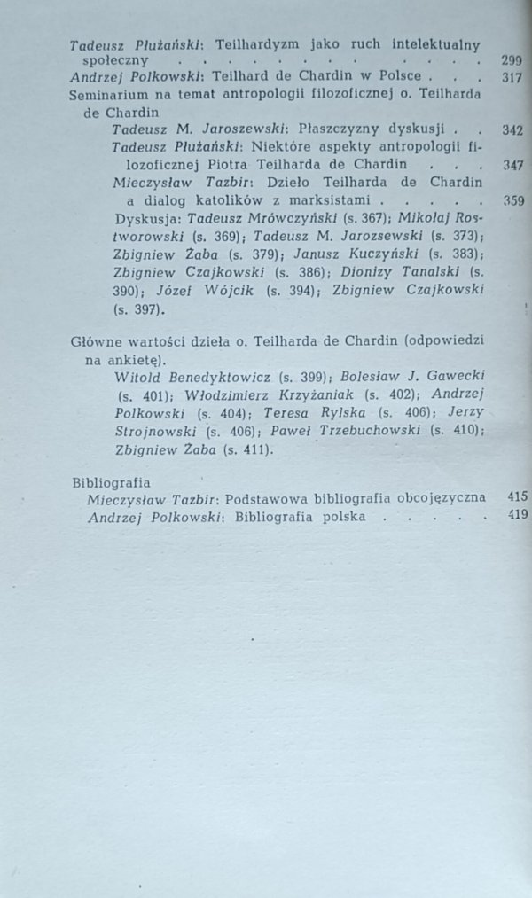 Mieczysław Tazbir Myśl o. Teilharda de Chardin w Polsce - spis treści