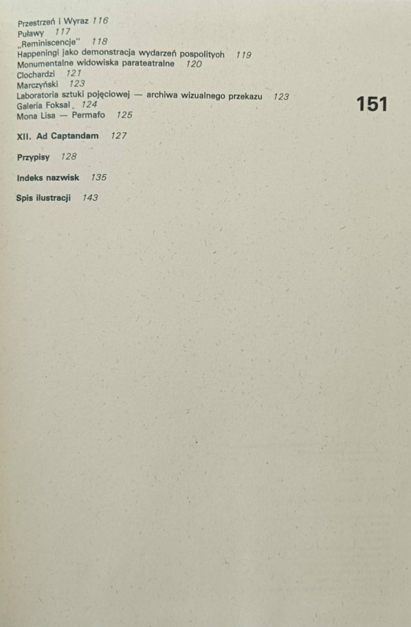 Spis treści książki &quot;Młode malarstwo polskie 1944-1974&quot; autorstwa Aleksander Wojciechowski 