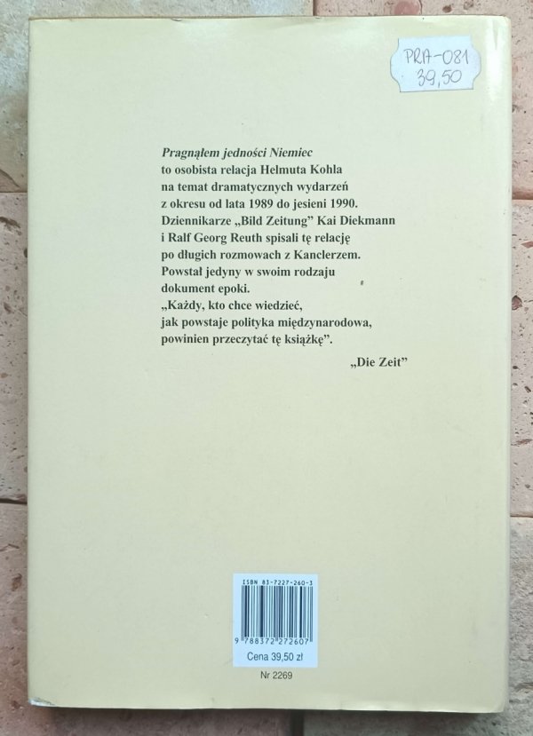 Helmut Kohl - Pragnąłem jedności Niemiec - okładka