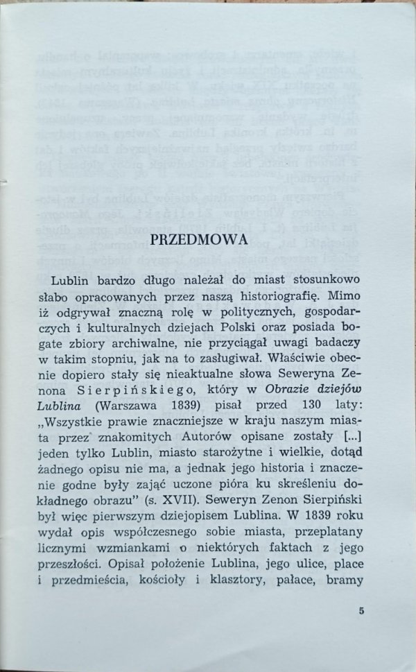 Henryk Zins - Historia Lublina w zarysie 1317-1968 - przedmowa