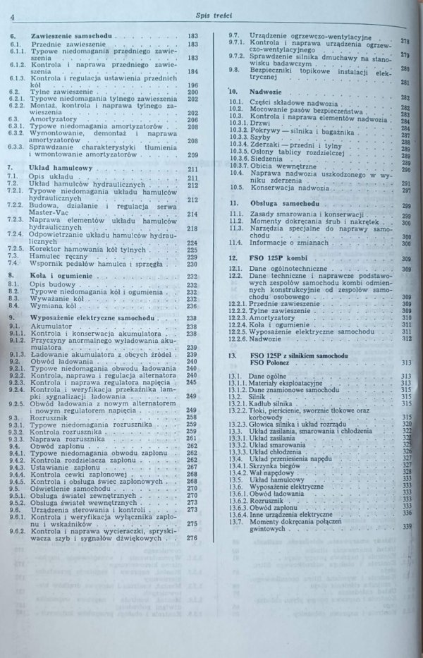 Eugeniusz Kaim Naprawa samochodów FSO 125 P - spis treści