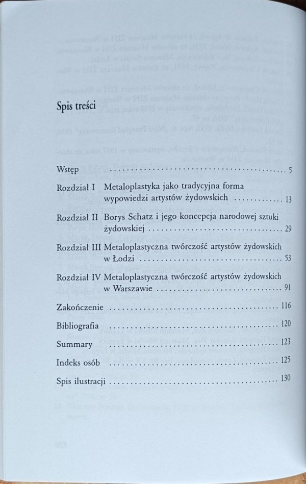 Agnieszka Chrzanowska  Metaloplastyka żydowska w Polsce - spis treści