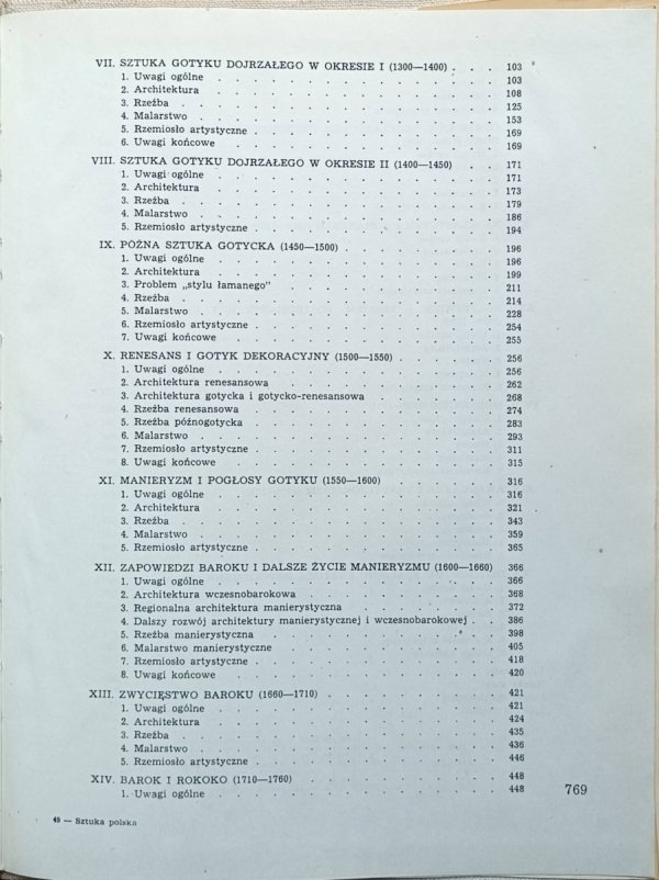 Tadeusz Dobrowolski  Sztuka polska od czasów najdawniejszych do ostatnich  -  spis treści