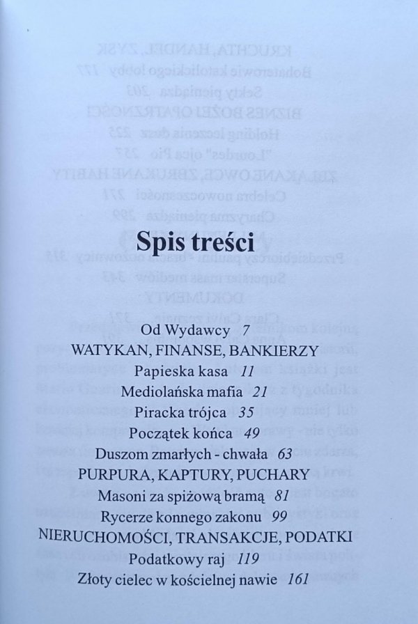 Mario Guarino • Bank boga i bankierzy papieża. Afery i skandale watykańskiej kasy  - spis treści