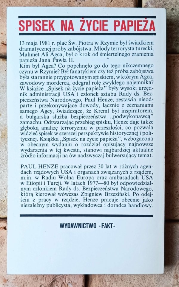 Paul Henze Spisek na życie papieża - okładka