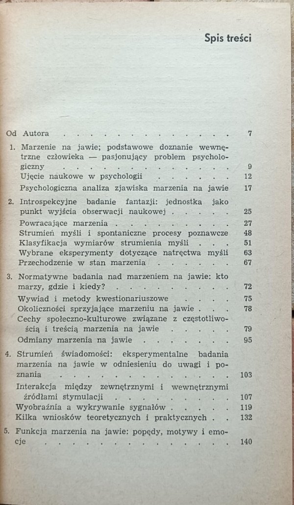 Jerome L. Singer • Marzenia dzienne - spis treści
