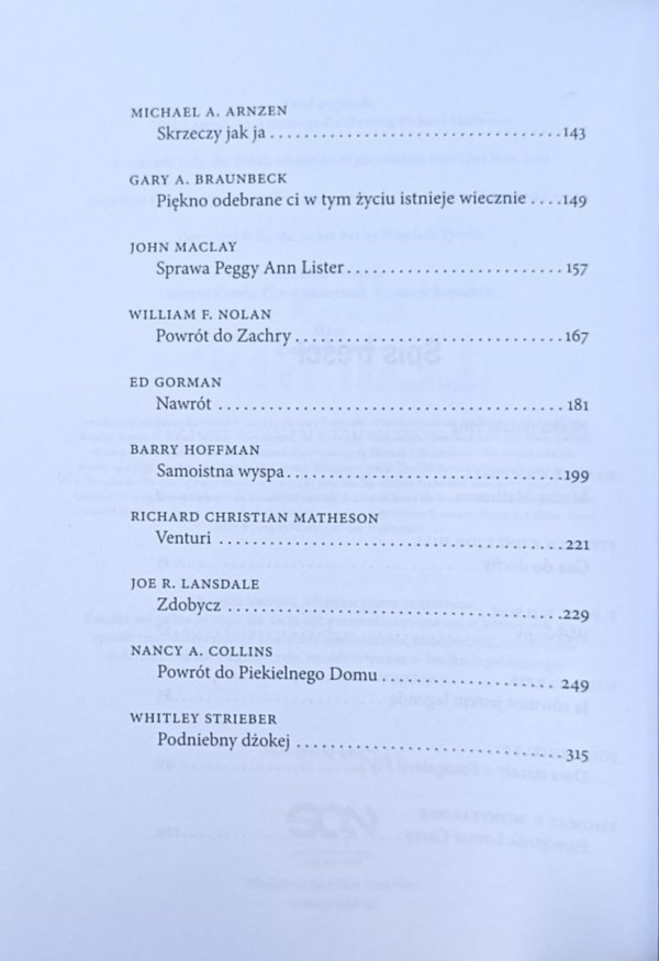Jest legendą • Antologia w hołdzie Richardowi Mathesonowi | King Hill i inni - spis treści