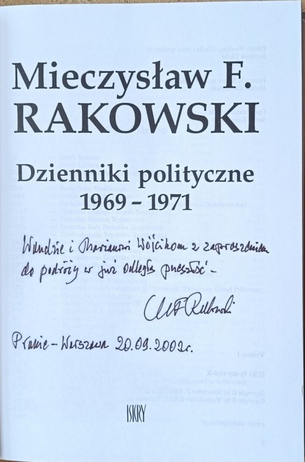 Mieczysław F. Rakowski • Dzienniki polityczne 1969-1971 | dedykacja autorska